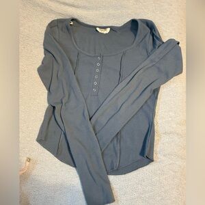 Double Zero Ribbed Blue Long Sleeve Top